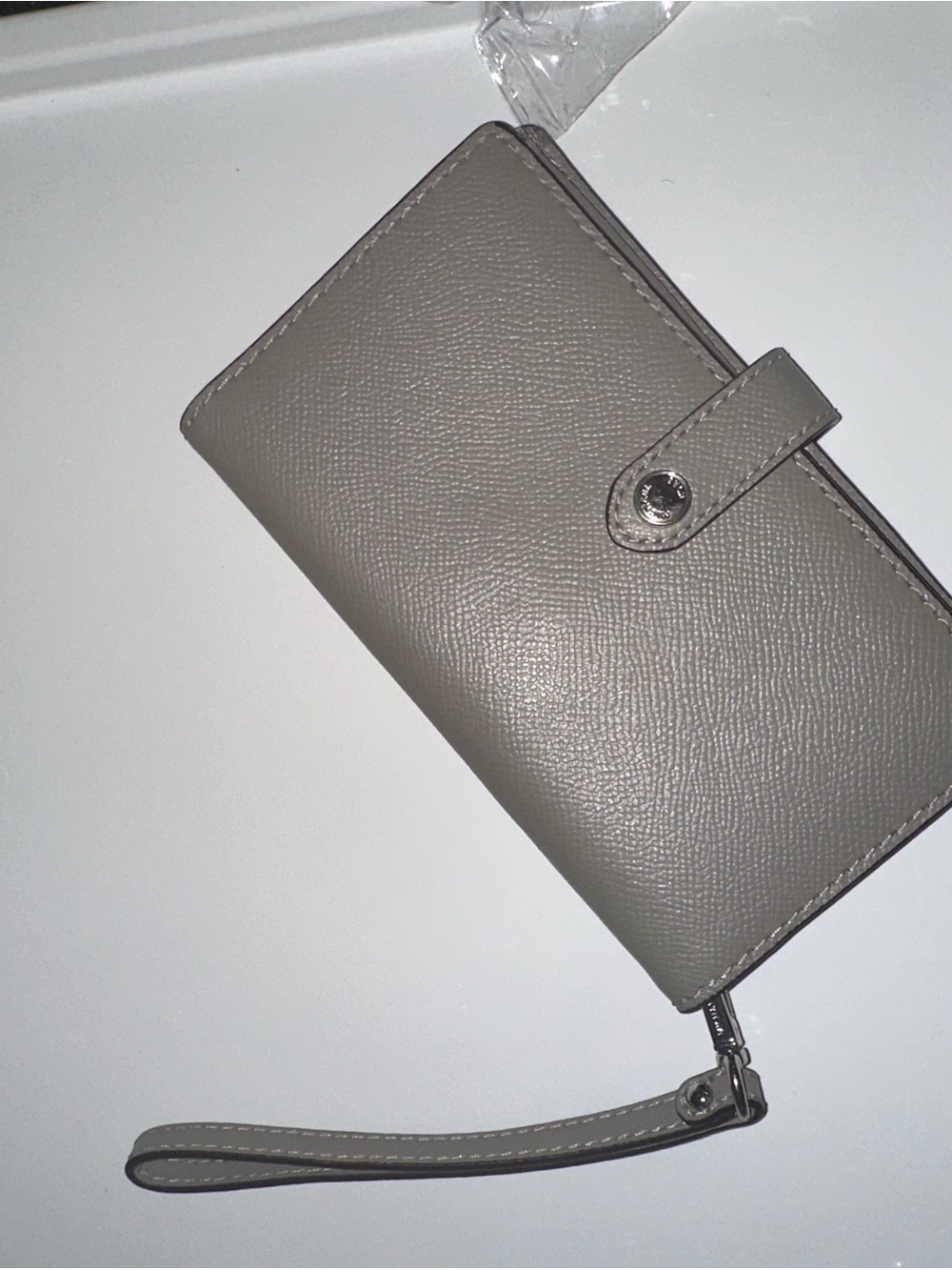 Michael Kors Taupe Pebbled Leather Wristlet